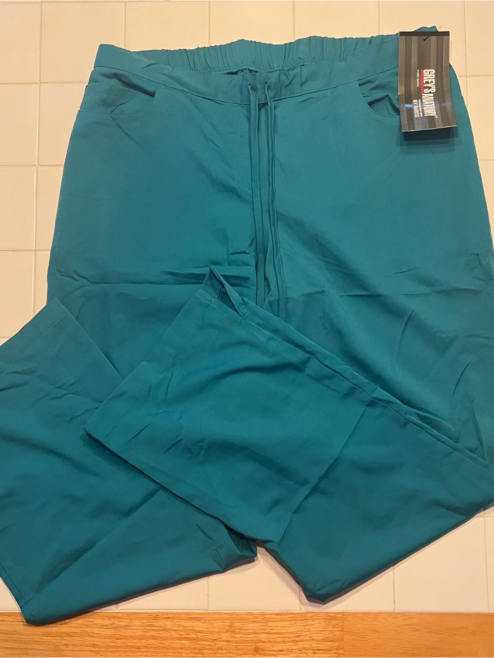 Grey's Anatomy Teal Women's Scrub Pants LARGE 5-pocket Drawstring